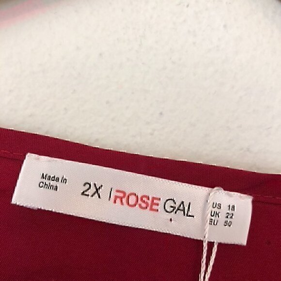 NEW NWT ROSEGAL Plus Size Solid Red V-Neck Long Sleeve Button Down Blouse Top 2X - Picture 4 of 12